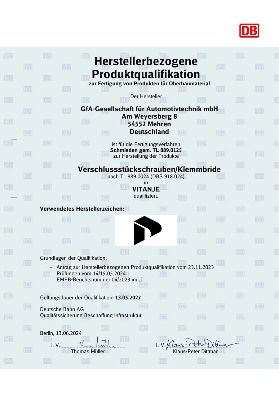 HPQ-Urkunde der Deutschen Bahn AG